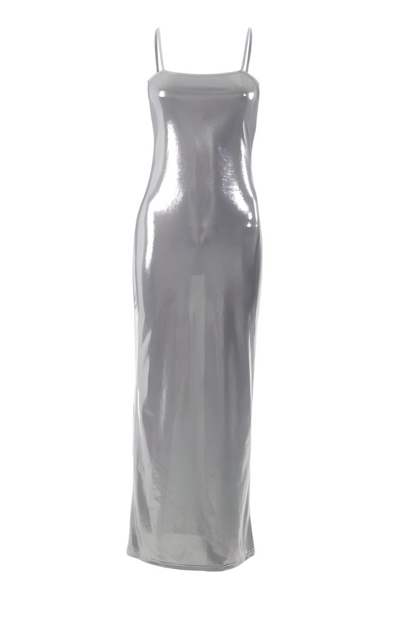 Long Sheer Metallic Dress - Silver
