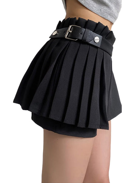 Internacionale Black Short Mini Skirt Diamanté Attached Belt Buckle Size  6/8