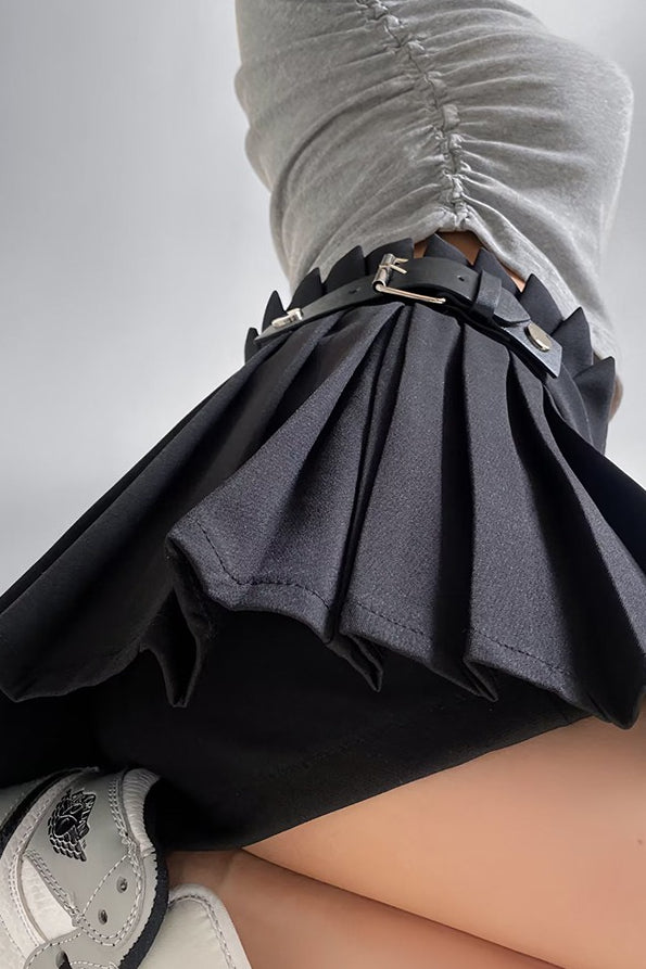 Mini Skort with Pleats - Black