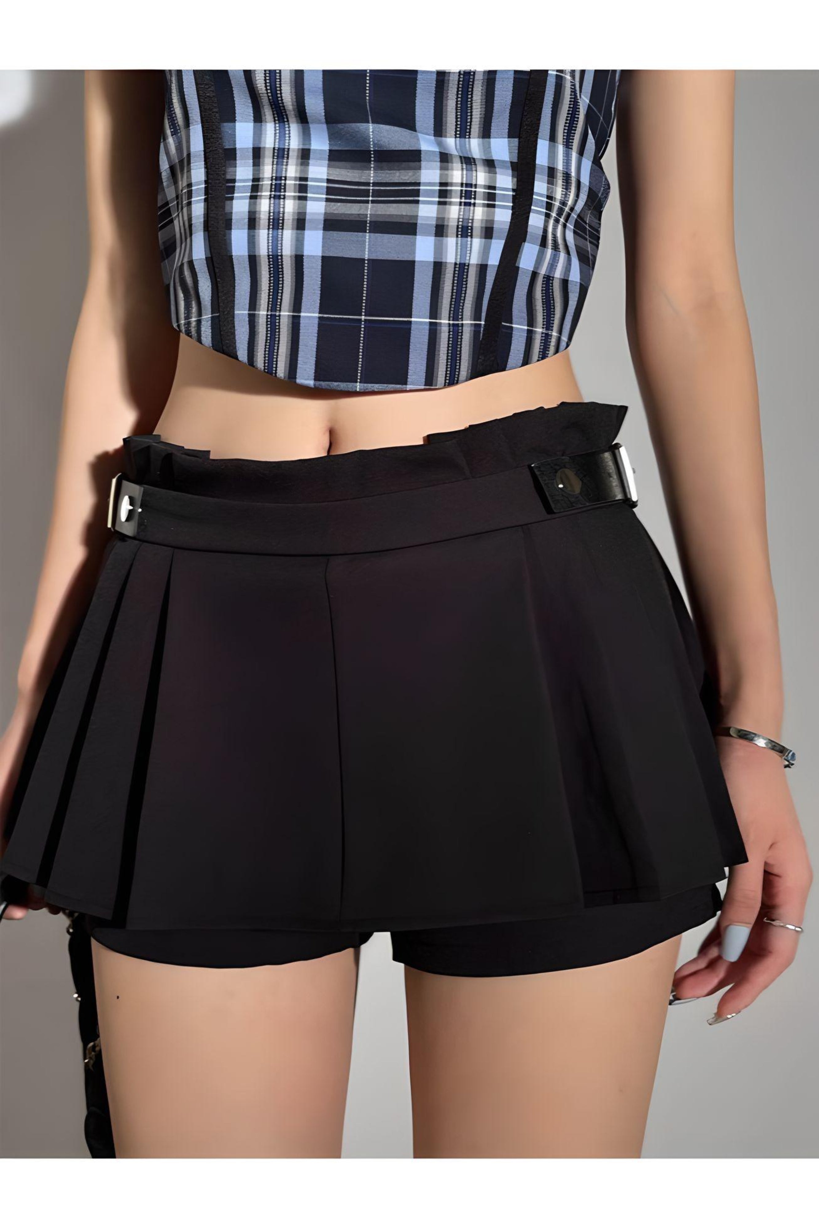 Mini Skort with Pleats - Black