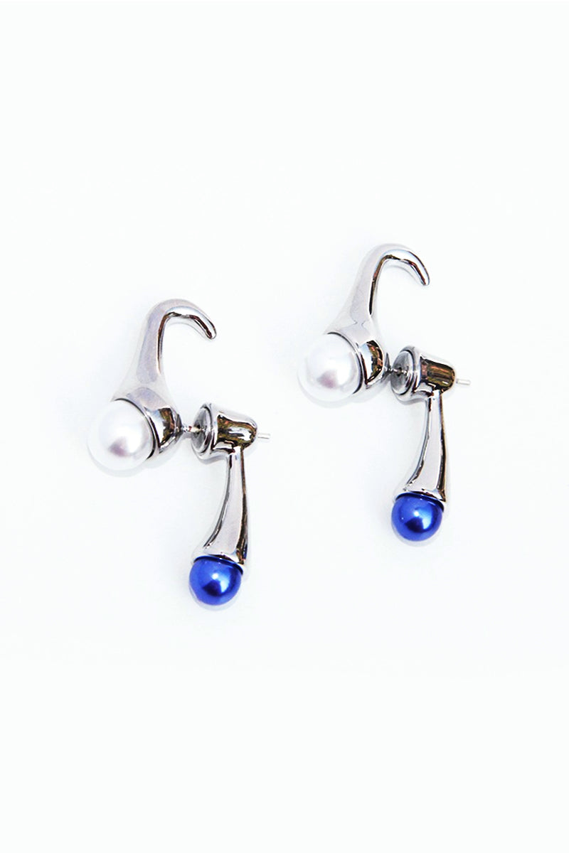 Organic Pearl Earrings - Blue / Silver