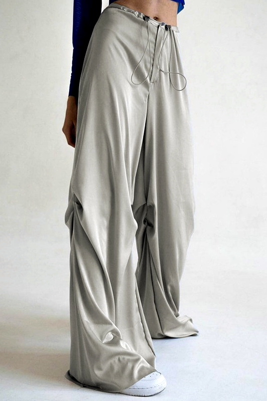 Satin Drawstring Pants - Silver